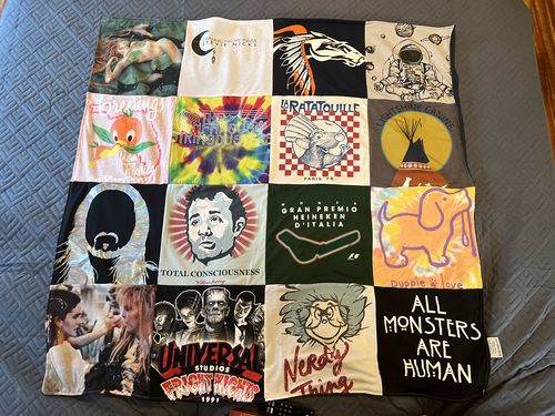 T-shirt quilt with animation, cinema themes by Claudette from CO