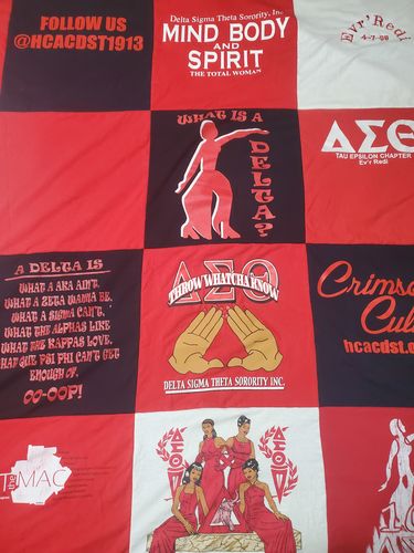 T-shirt quilt with sorority life, sisterhood themes by tonie from GA