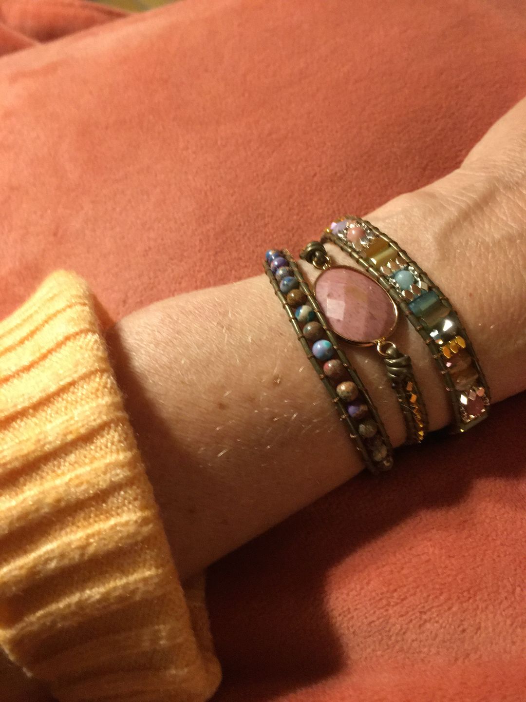 Customer photo review of Natural Rhodonite & Jasper Wrap Bracelet