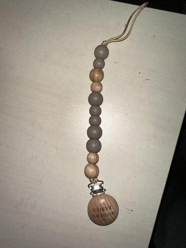 Customer photo review of Pacifier Clip (Cement Taupe)