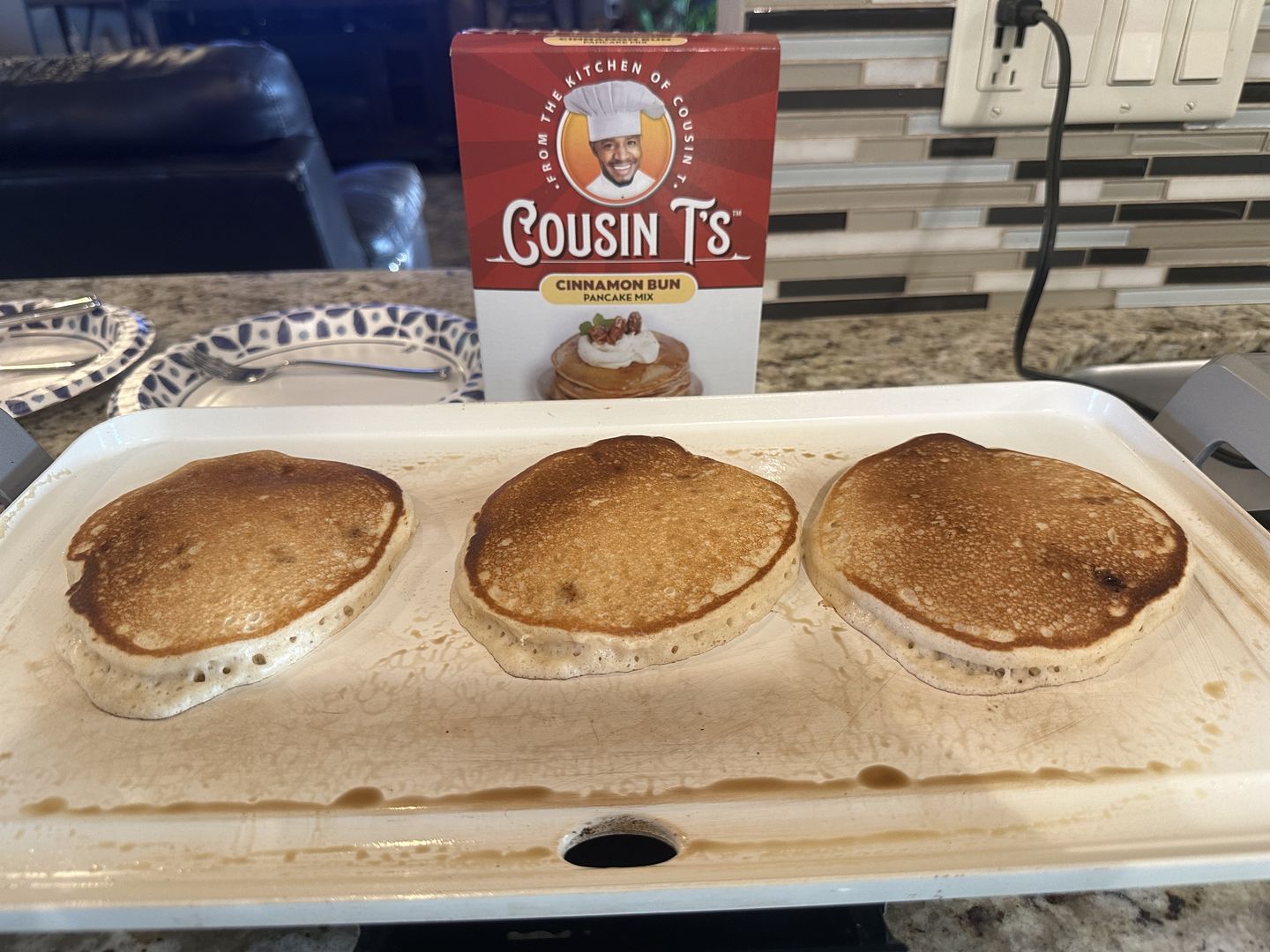 Customer photo review of Cousin T's Cinnamon Bun Gourmet Pancake Mix (2 Pack)