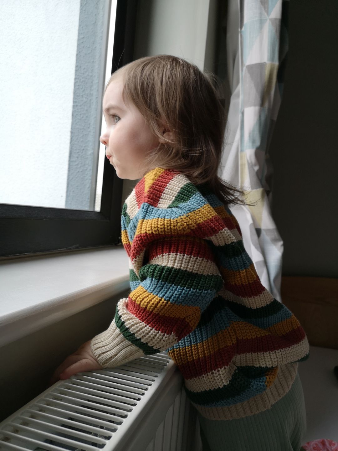 Customer photo review of From One To Another Rainbow Striped Snuggly Knitted Jumper