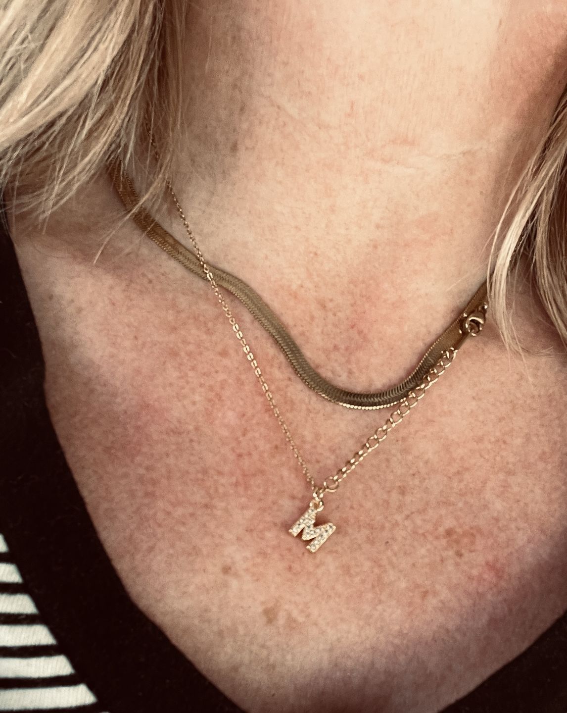 Customer photo review of Crystal Letter Necklace Stainless Steel