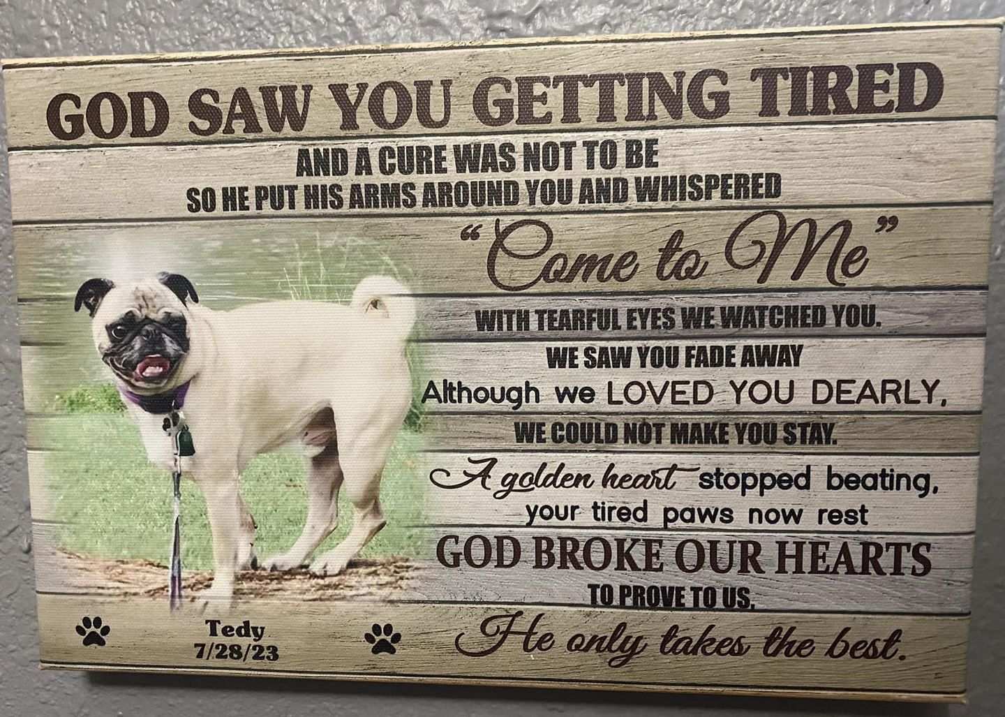 Customer photo review of Personalized Photo Canvas Prints, Dog Loss Gifts, Pet Memorial Gifts, Dog Sympathy, God Saw You Getting Tired Dem Canvas