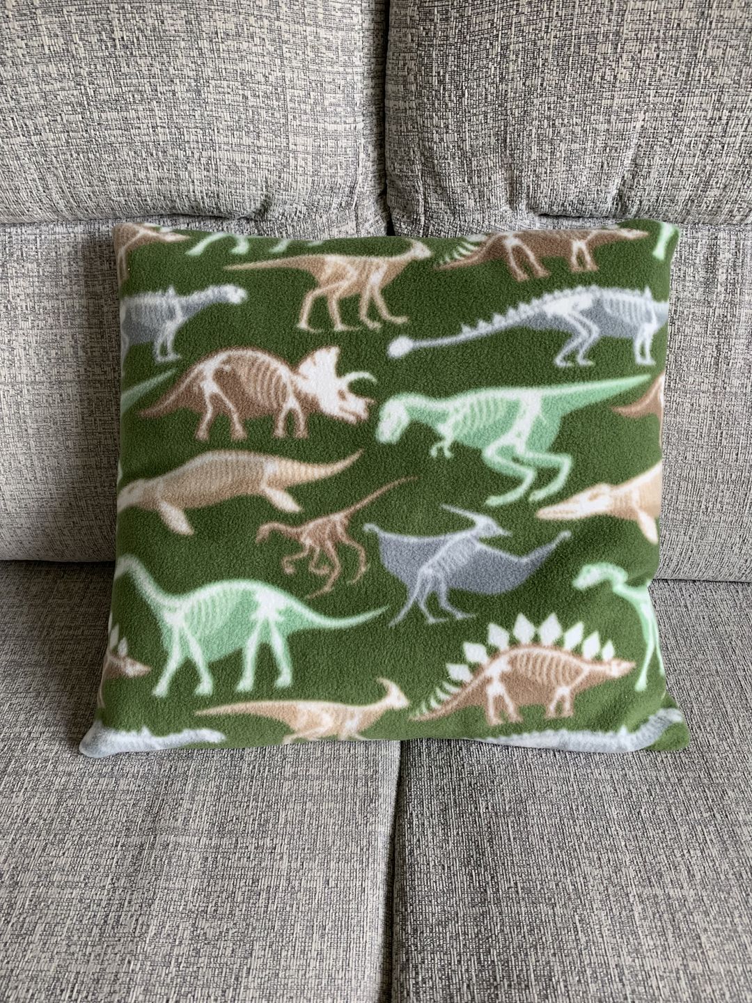 Customer photo review of Dino Skeletons on Green Anti Pill Polar Fleece Fabric
