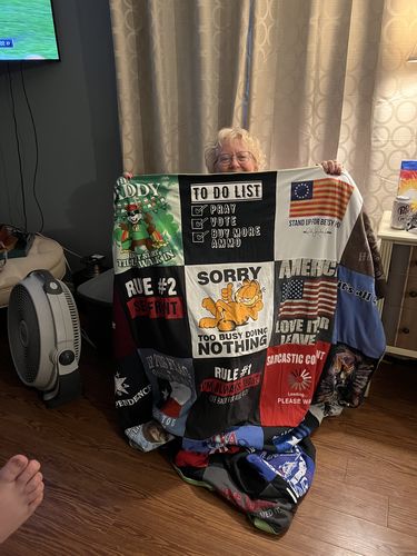 T-shirt quilt with family, humor themes by Jacquelyn A from TX