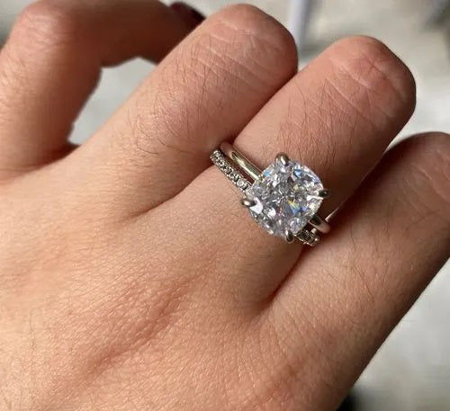 Customer photo review of S925 Classic 3.0 Carat Cushion Cut Bridal Set In Sterling Silver Stackable Wedding Rings