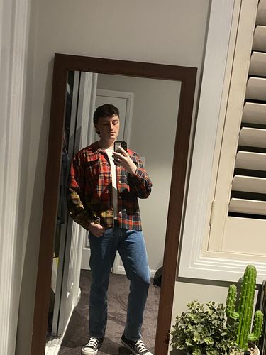 Customer photo review of Multi-Plaid Patchwork Flannel Shirt