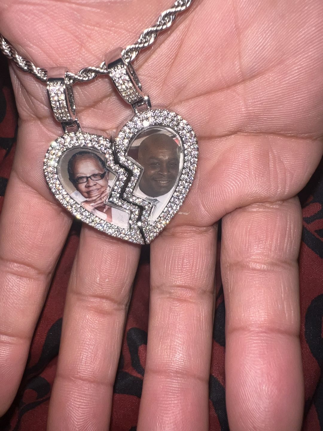 Customer photo review of Split heart Custom picture necklace