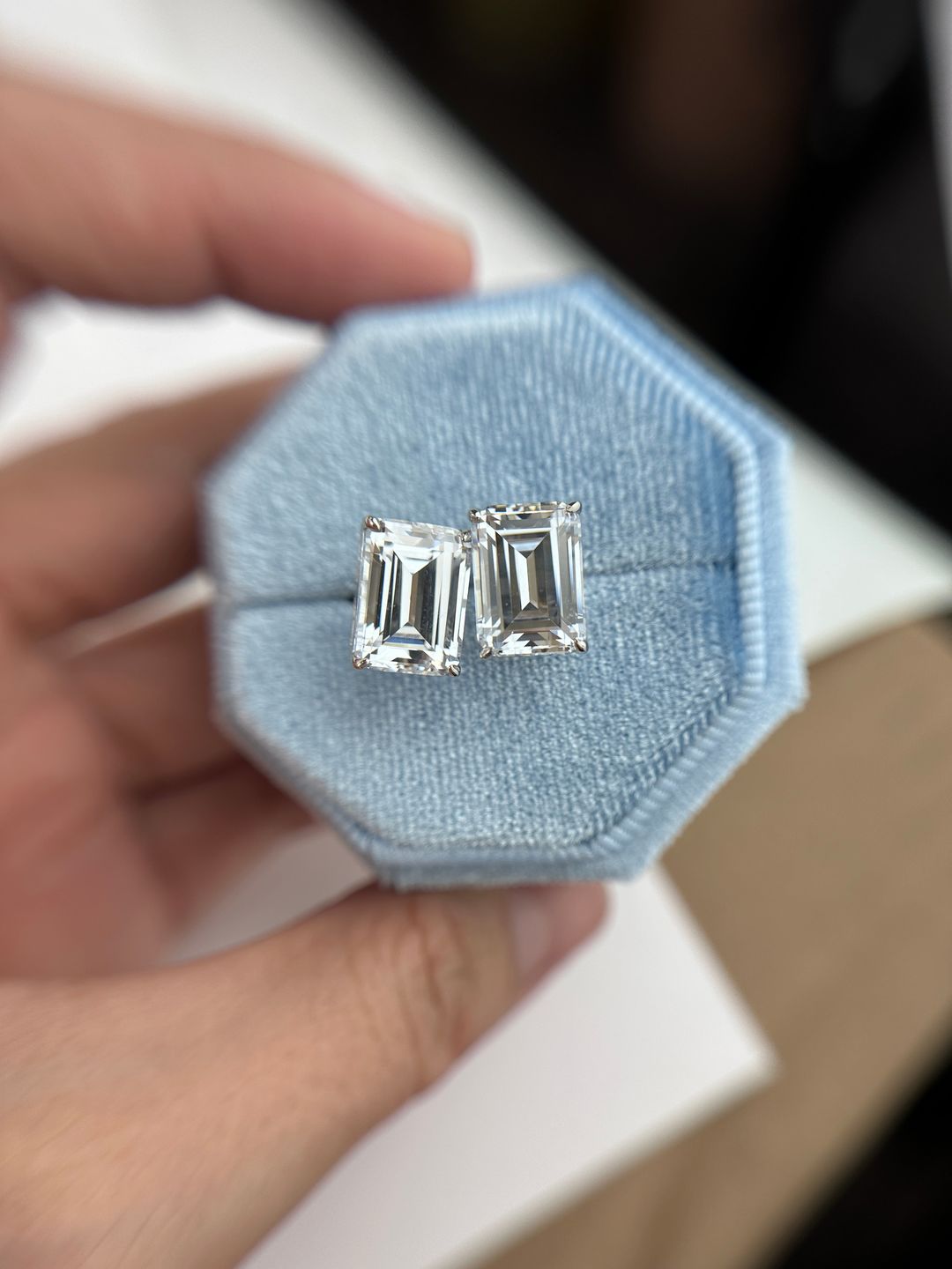 Customer photo review of Louily 4.5 Ct Classic Emerald Cut Women's Stud Earrings In Sterling Silver