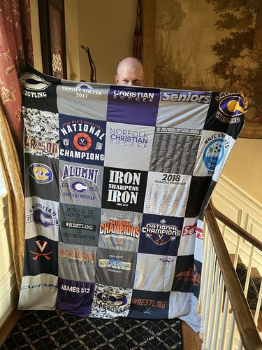 T-shirt quilt featuring norfolk christian school wrestling, norfolk christian school soccer by Hannah from VA