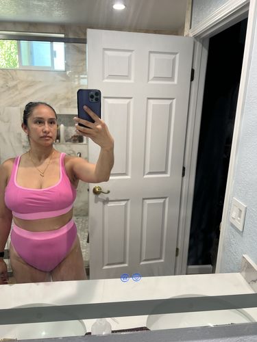 Customer photo review of MOLLY Poppy Pink Full Coverage High Rise Bikini Bottom