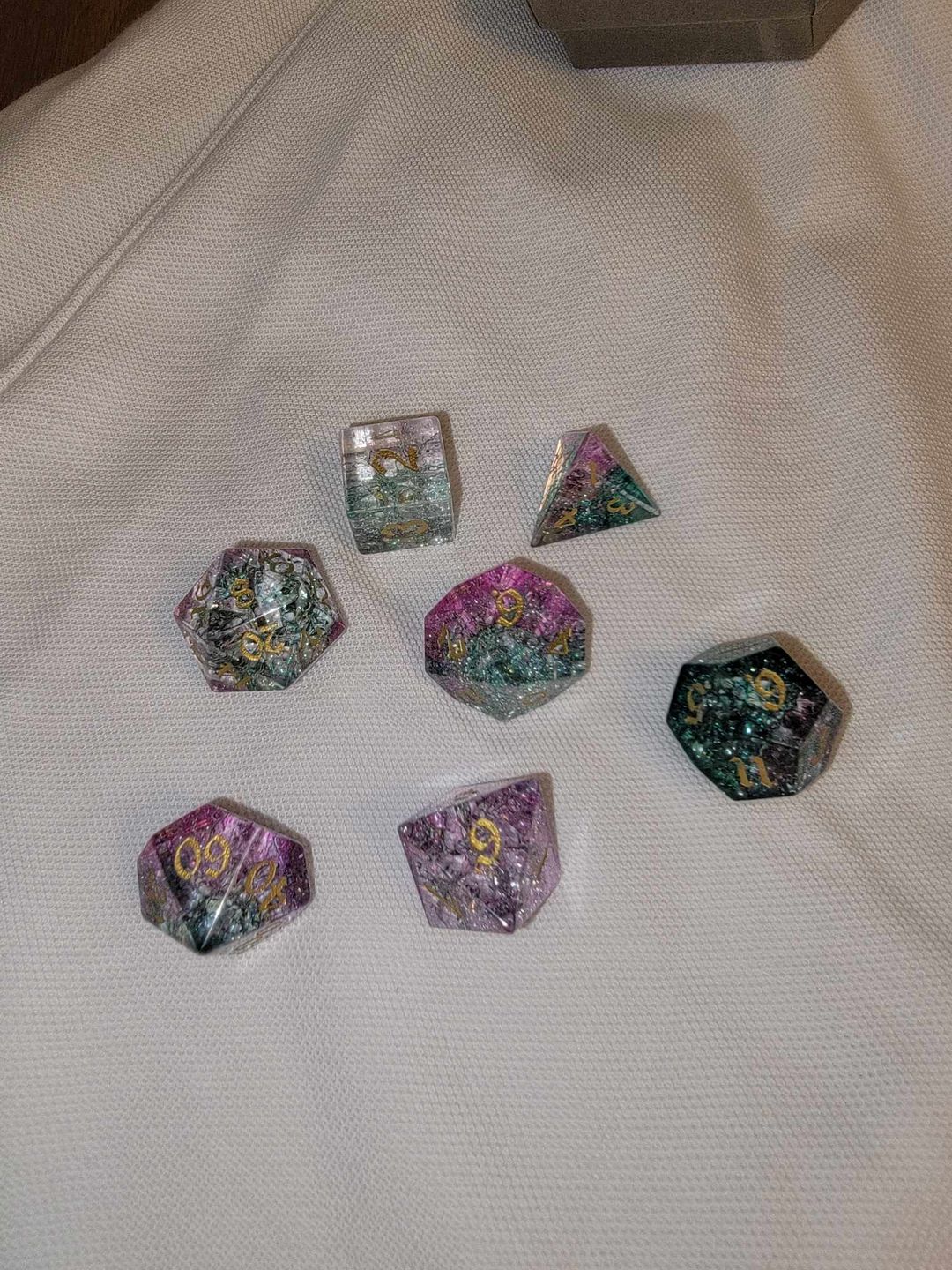Customer photo review of Labradorite Gemstone Dice (And Box) Polyhedral Dice DND Set
