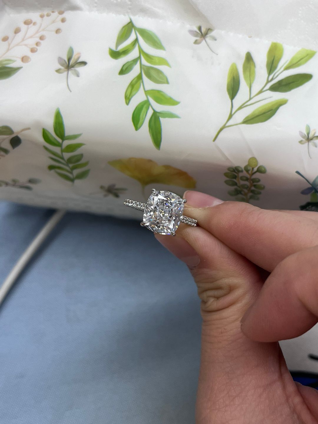 Customer photo review of Louily Exclusive Cushion Cut Women's Engagement Ring In Sterling Silver