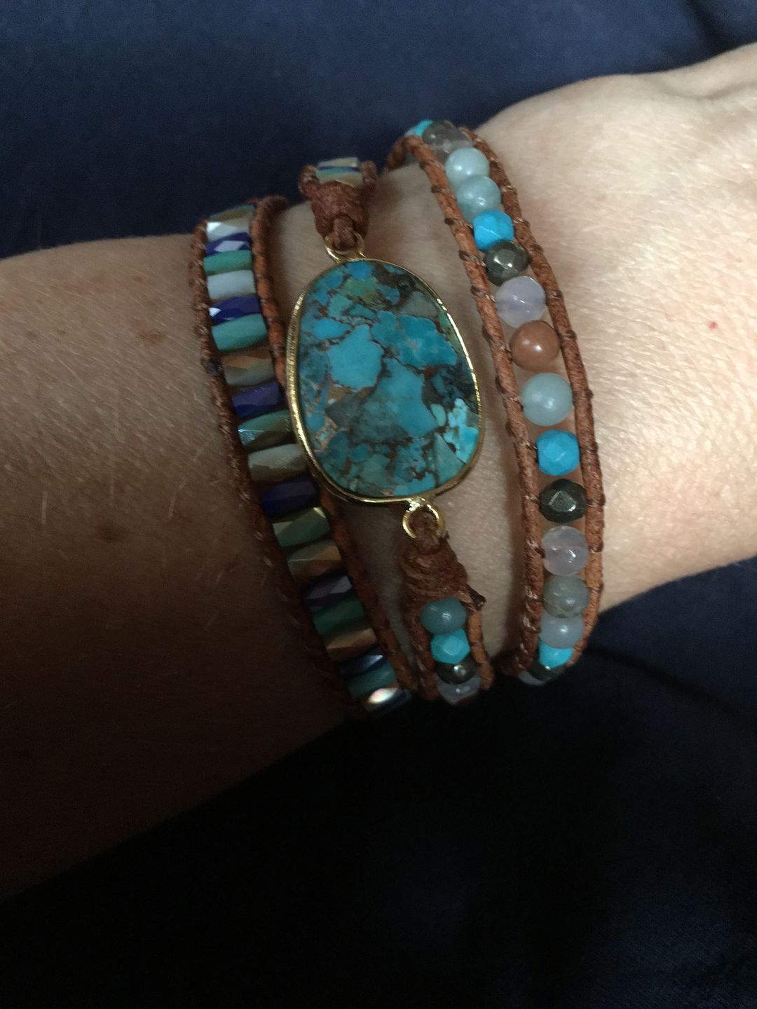 Customer photo review of Natural Turquoise & Jasper Wrap Bracelet