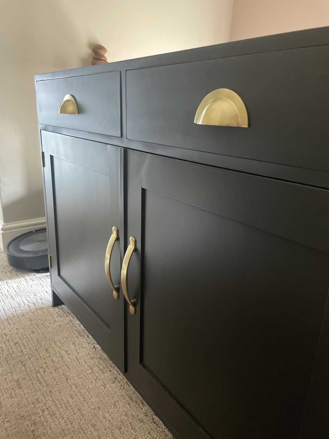 Customer photo review of Monmouth Brushed Satin Brass Cupboard Handles