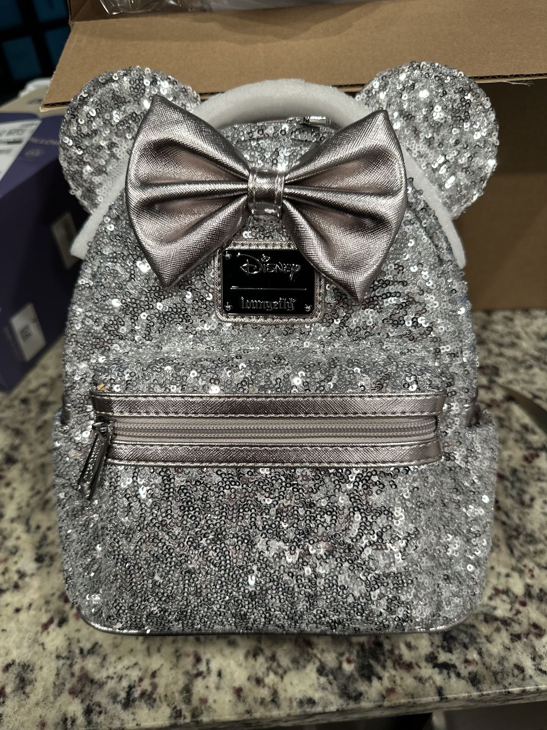 Customer photo review of 707 Street Exclusive - Loungefly Disney Minnie Mouse Silver Sequin Mini Backpack