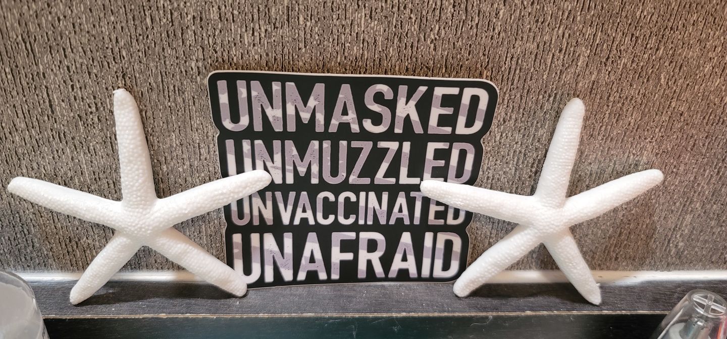 Customer photo review of Unmasked Unmuzzled Decal