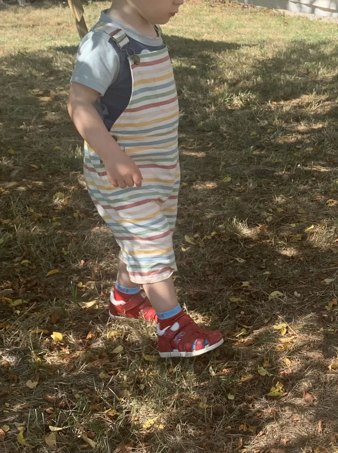 Customer photo review of Rainbow Striped Dungaree Shorts