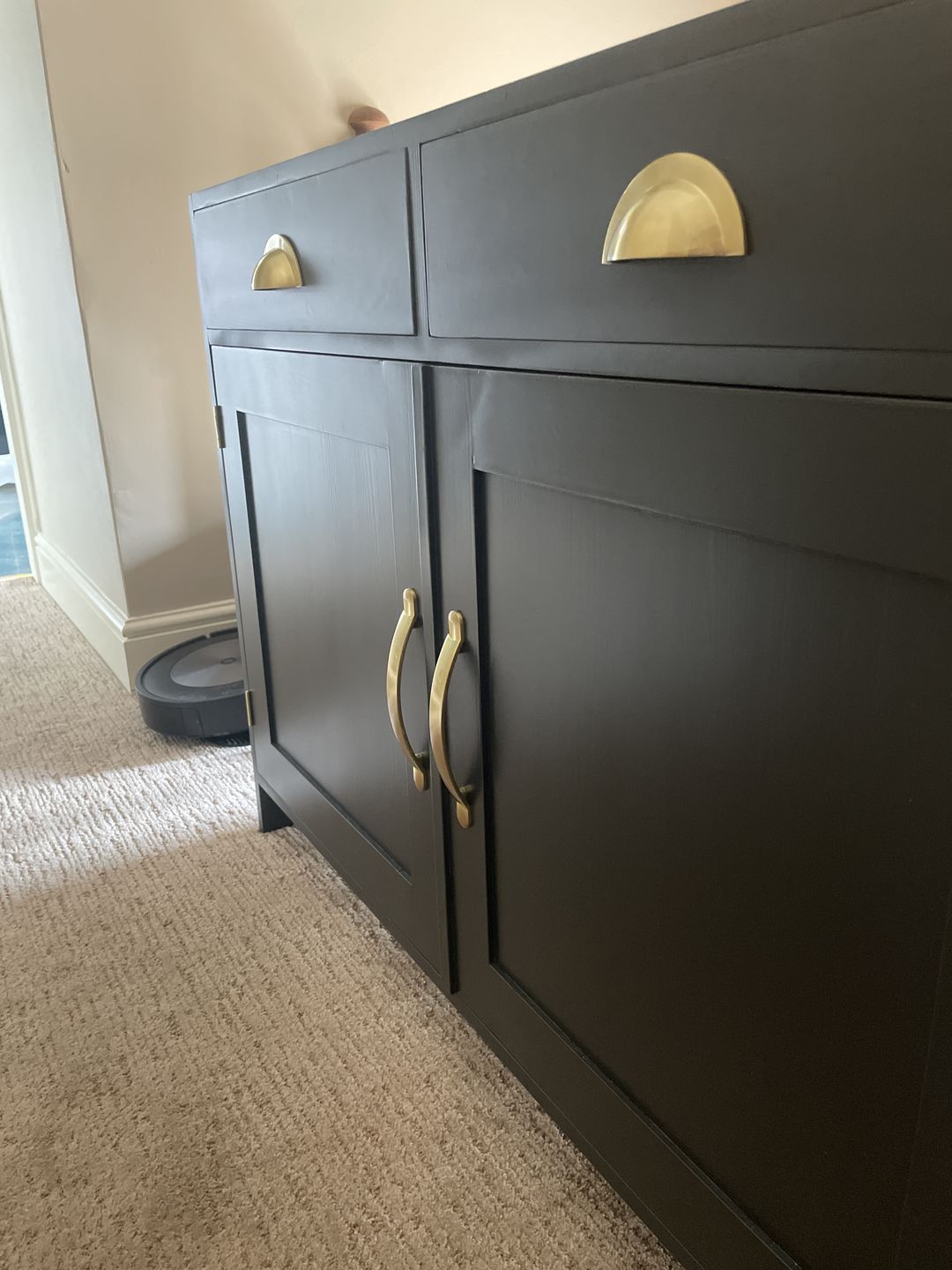 Customer photo review of Monmouth Brushed Satin Brass Cupboard Handles