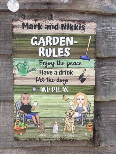 Customer photo review of Garden rules (couple) - Personalised garden sign