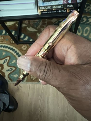 Customer photo review of .308 Real Bullet Casing Refillable Twist Pen - Tactical Gift Box - Polished Brass