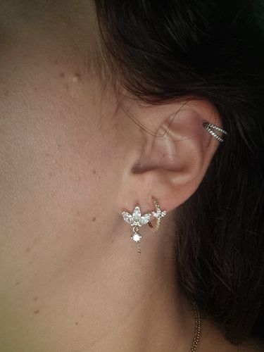 Customer photo review of Lotus Pave Huggie Ohrringe 14K vergoldet