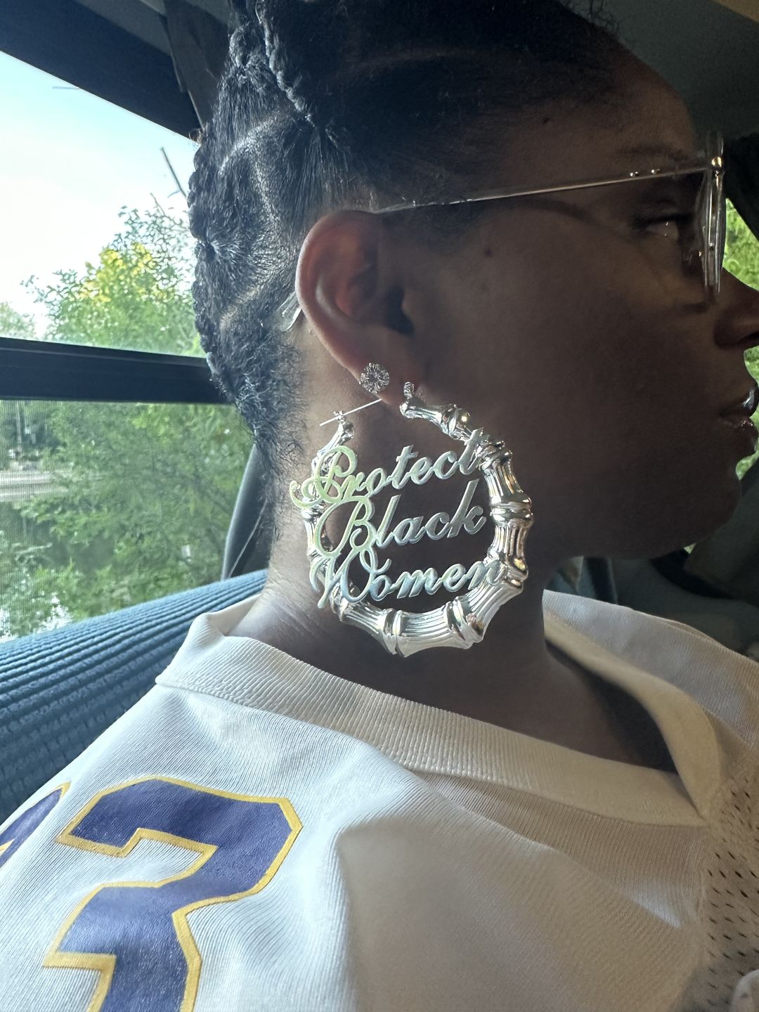 Customer photo review of 18k Gold Plated Protect Black Women Bamboo Hoop Earrings