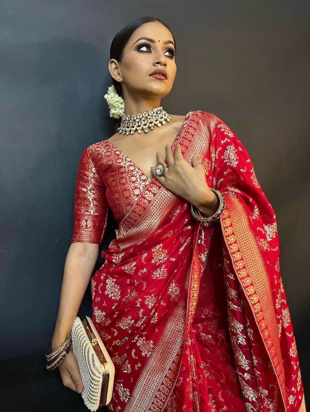 Customer photo review of Scarlet Red Banarasi Uppada Silk Saree