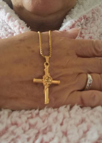 Customer photo review of Rose Cross Pendant Necklace