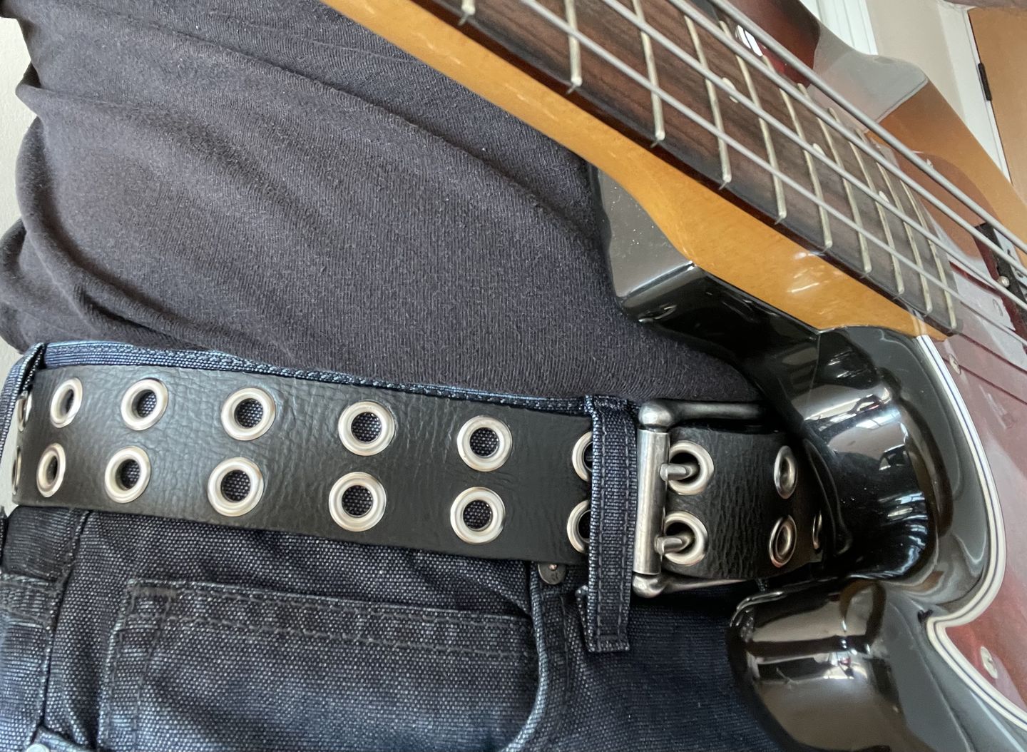 Customer photo review of The Brixton Belt - Black Double Grommet 100 % Full Grain Leather Belt