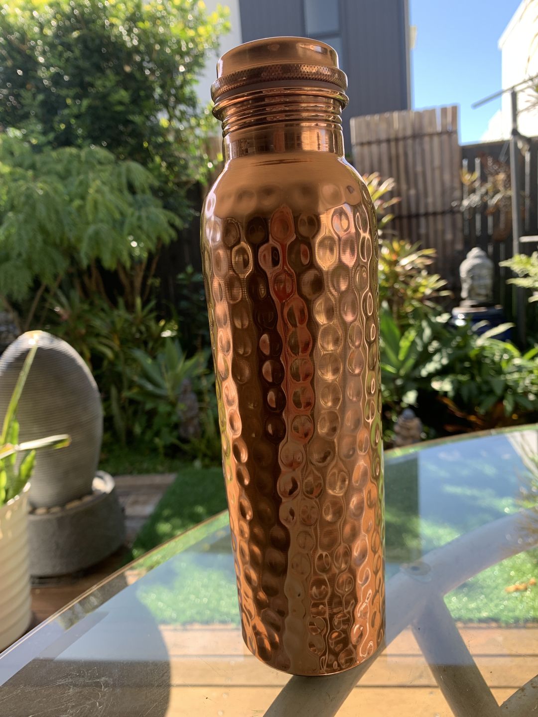 Customer photo review of Hammered Pure Copper Water Bottle
