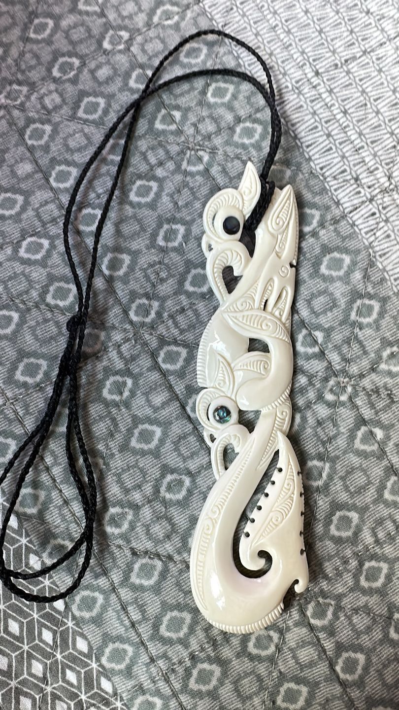 Customer photo review of Intricately Carved 12.5cm Maori Bone Manaia Necklace