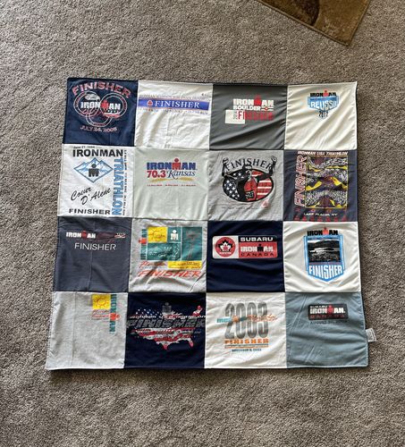 T-shirt quilt with triathlon, running themes by Valerie from MO