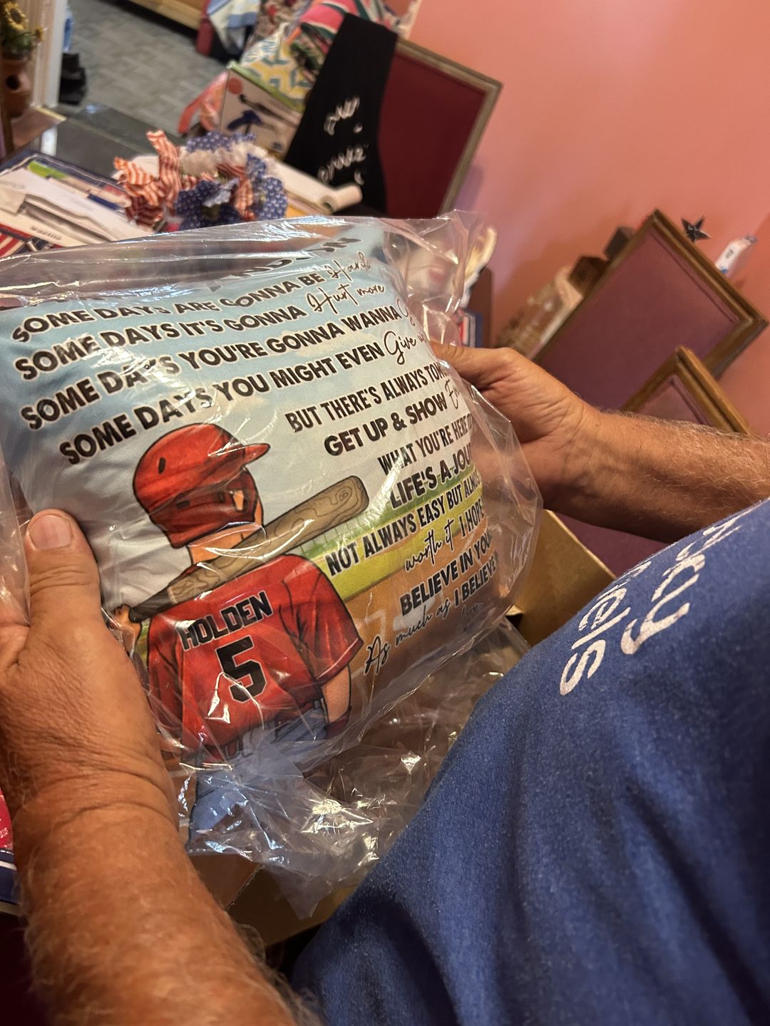 Customer photo review of Personalized Baseball Grandson Some Days Are Gonna Be Harder Pillow