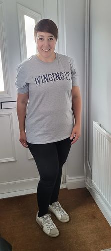 Customer photo review of Winging It Varsity T-Shirt