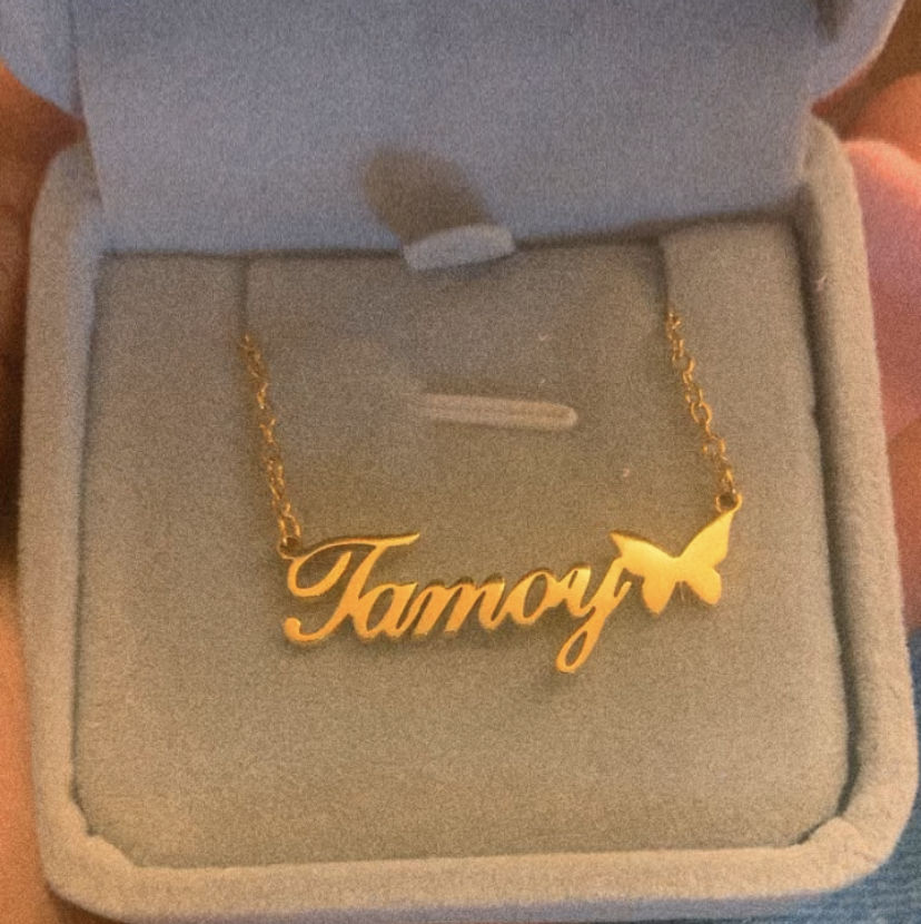 Customer photo review of Butterfly Name Necklace