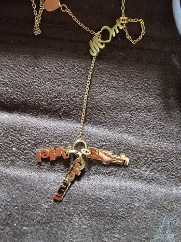Customer photo review of Vertical Hanging Name Necklace