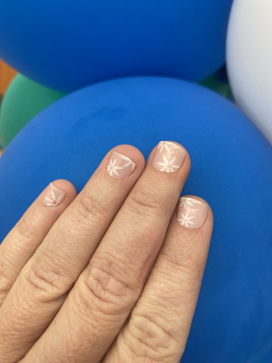 Customer photo review of Pretty Pink Daisies DIY Semicured Gel Nail Sticker Kit (Pre-Order, ETA 13.7)
