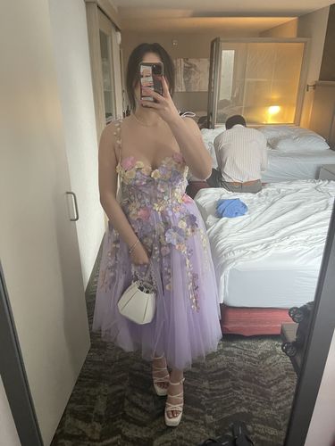 Customer photo review of Embroidery Floral Corset Midi Dress with  Removable Straps