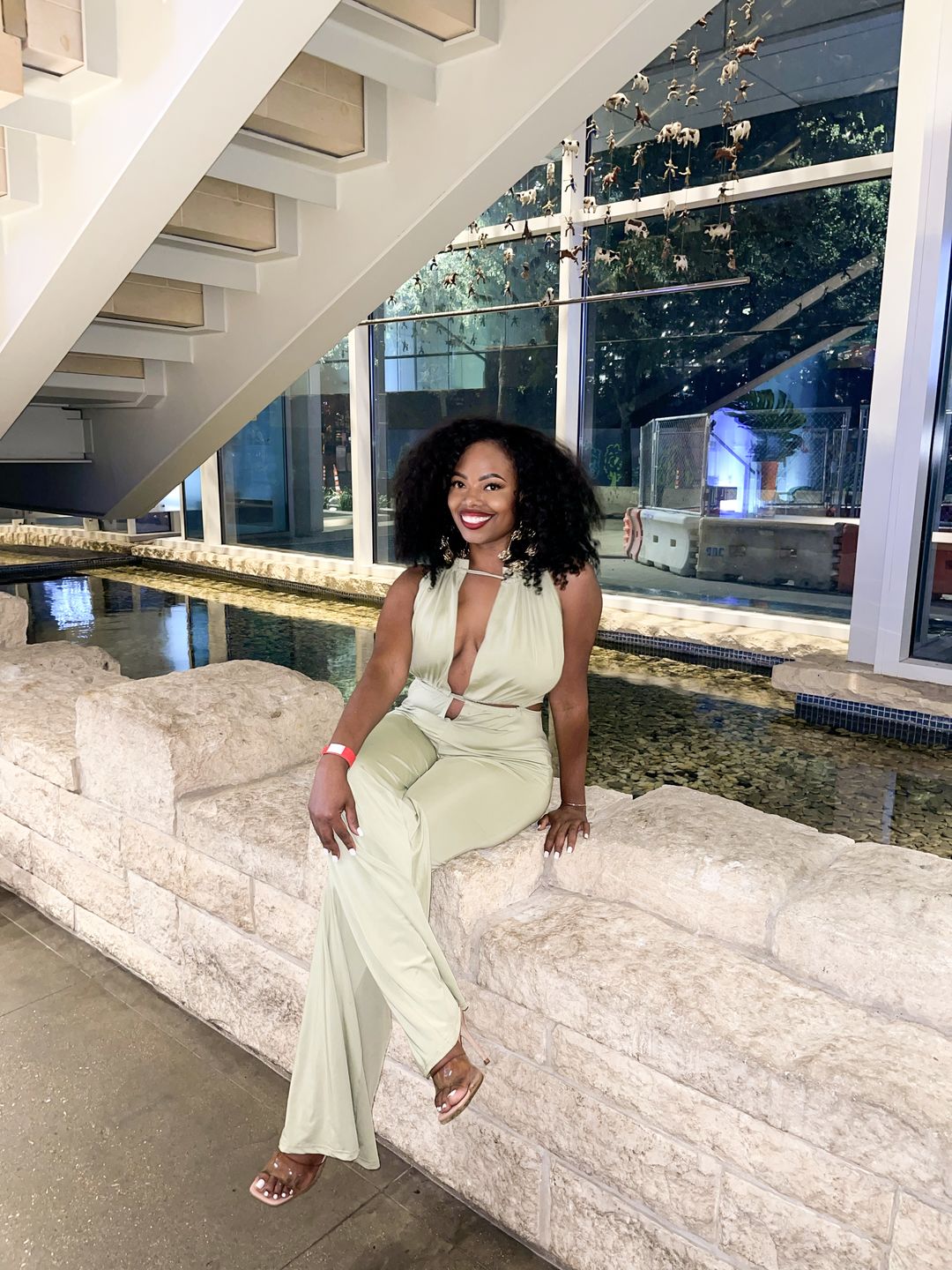 Customer photo review of Lace-up Wide Leg Jumpsuit