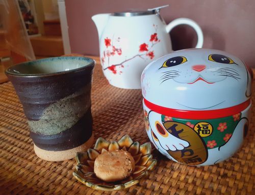 Customer photo review of Japanese Metal Tea Caddy - White Maneki Neko