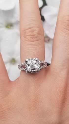 Customer photo review of Halo Princess CZ Split Shank Ring in Sterling Silver