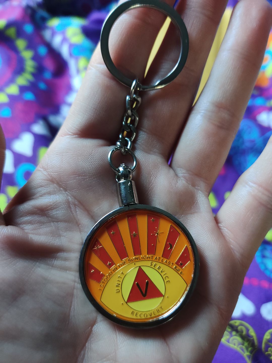 Customer photo review of Stood in the Sunlight 5 Year Specialty AA Recovery Medallion - Tri-Plated Five Year Chip/Coin