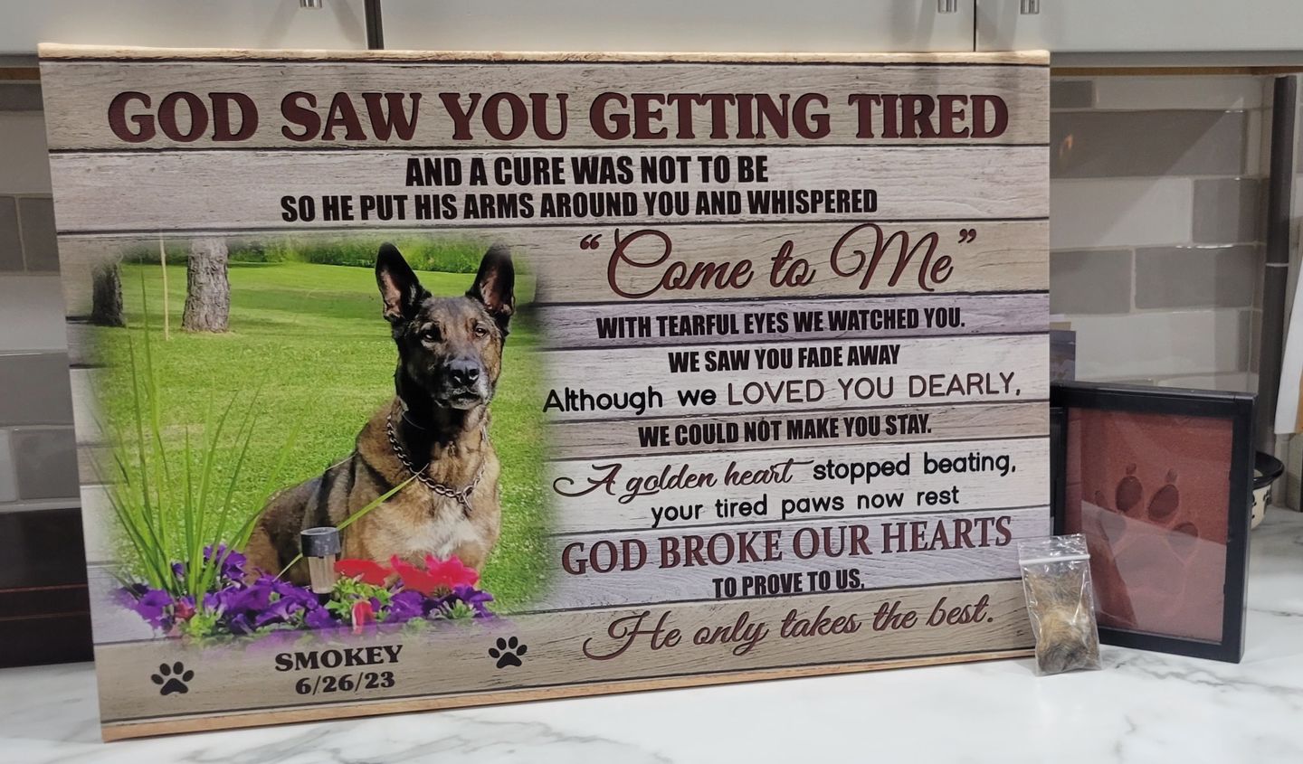 Customer photo review of Personalized Photo Canvas Prints, Dog Loss Gifts, Pet Memorial Gifts, Dog Sympathy, God Saw You Getting Tired Dem Canvas