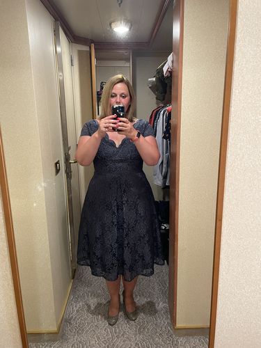 Customer photo review of 1950s Cap Sleeve Lace Prom Dress, Dark Grey