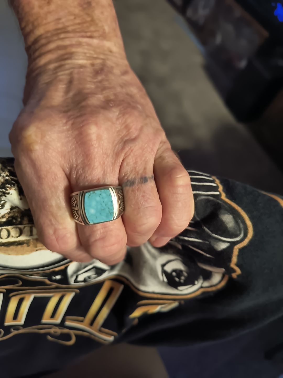 Customer photo review of Eagle Turquoise Ring for Men Sterling Silver