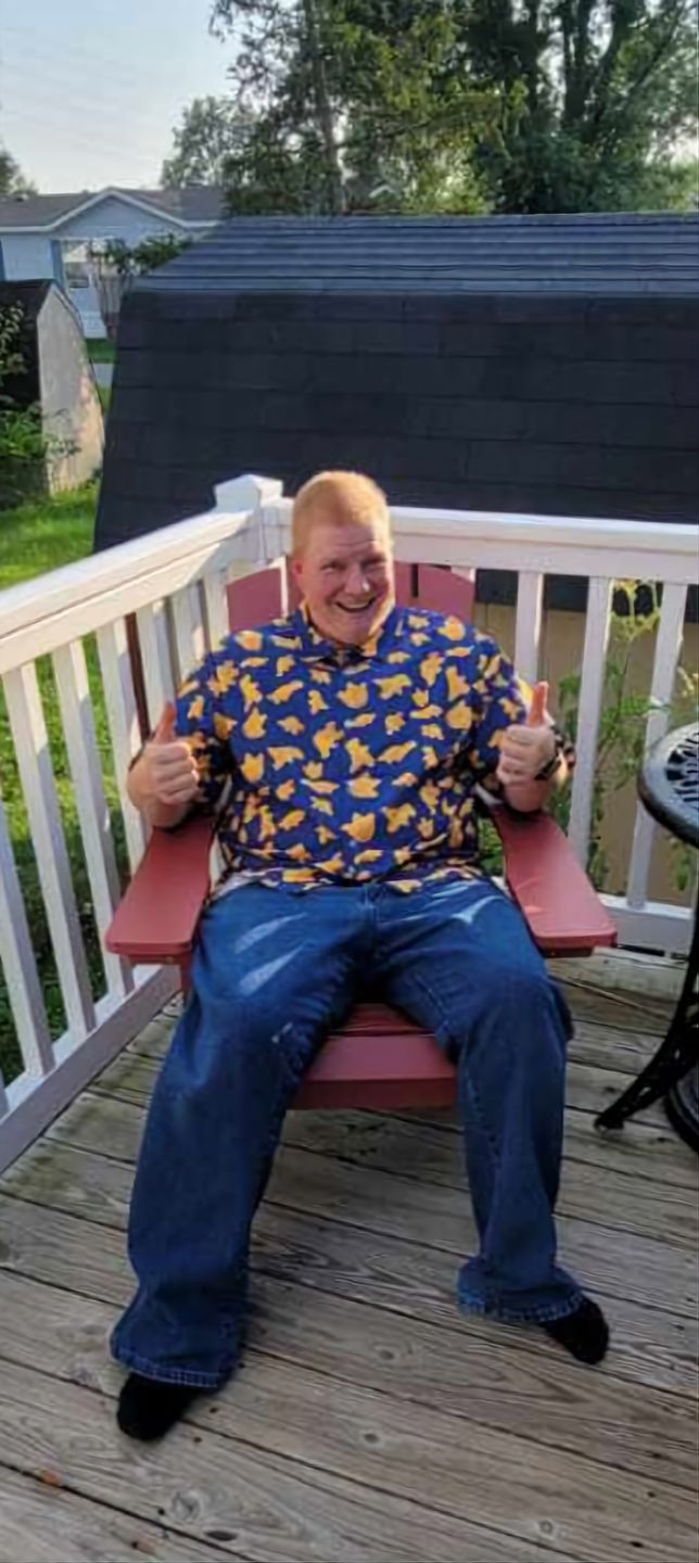 Customer photo review of Dinosaur Chicken Nuggets Blue Button Up Shirt