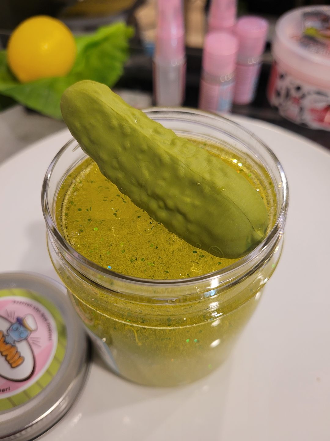 Customer photo review of Shimmery Pickle Clear Slime