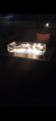 Customer photo review of Homrest 44" Outdoor Propane Gas Fire Pit Table 50000 BTU Auto-Ignition w/ Windguard, Aluminium Tabletop, Brown